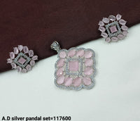 A.D Silver Square Pendant and Earring Set