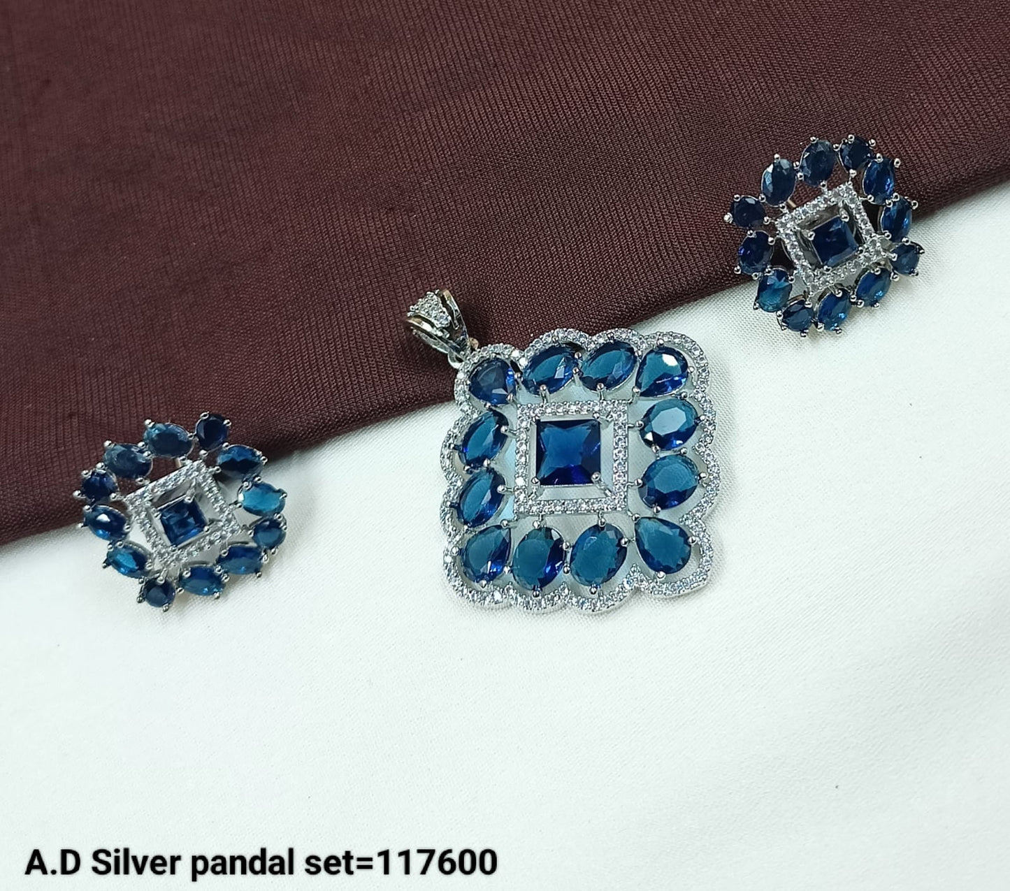 A.D Silver Square Pendant and Earring Set
