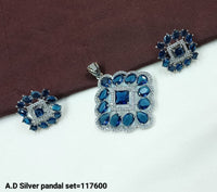 A.D Silver Square Pendant and Earring Set