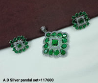A.D Silver Square Pendant and Earring Set