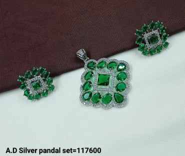 A.D Silver Square Pendant and Earring Set