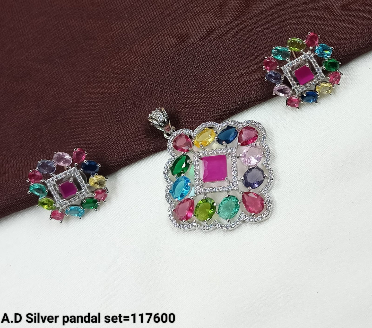 A.D Silver Square Pendant and Earring Set