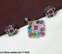 A.D Silver Square Pendant and Earring Set