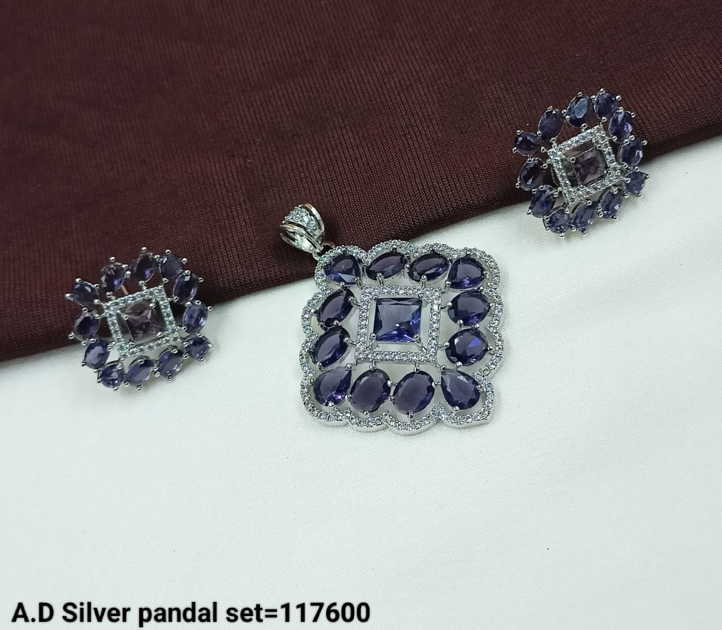 A.D Silver Square Pendant and Earring Set