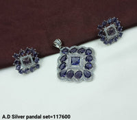 A.D Silver Square Pendant and Earring Set