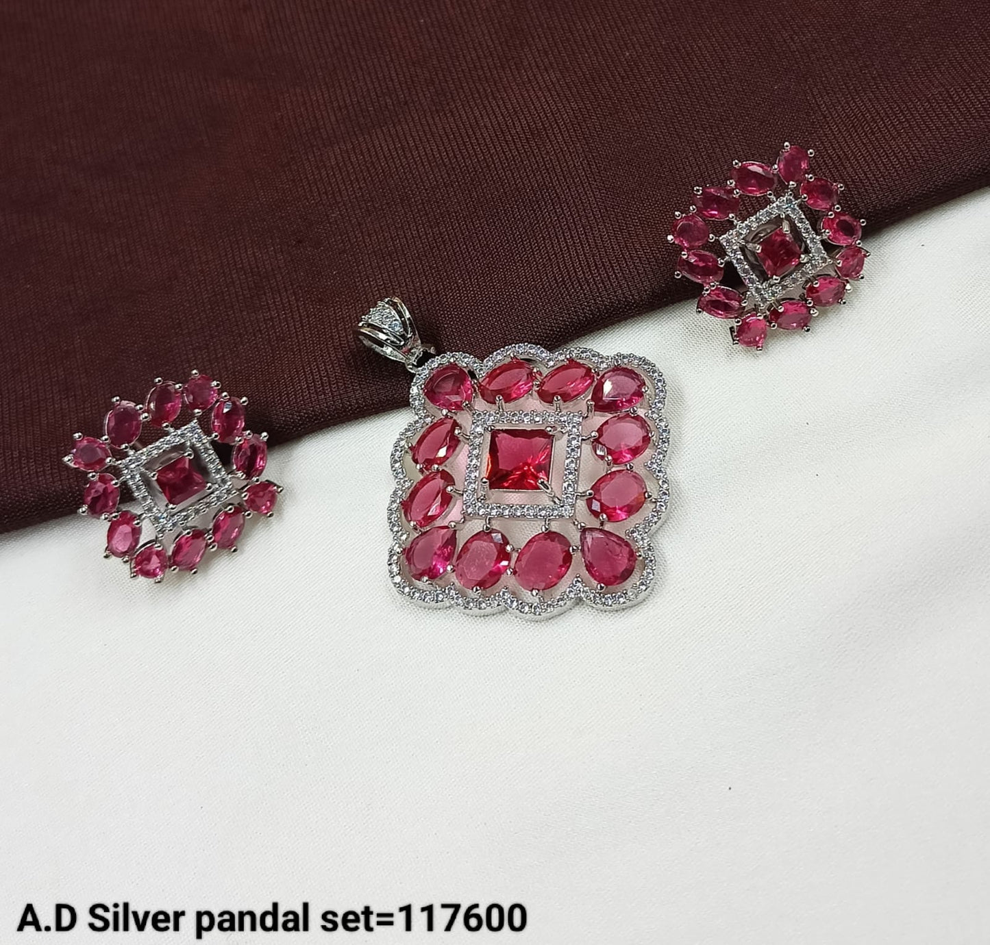 A.D Silver Square Pendant and Earring Set
