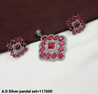 A.D Silver Square Pendant and Earring Set