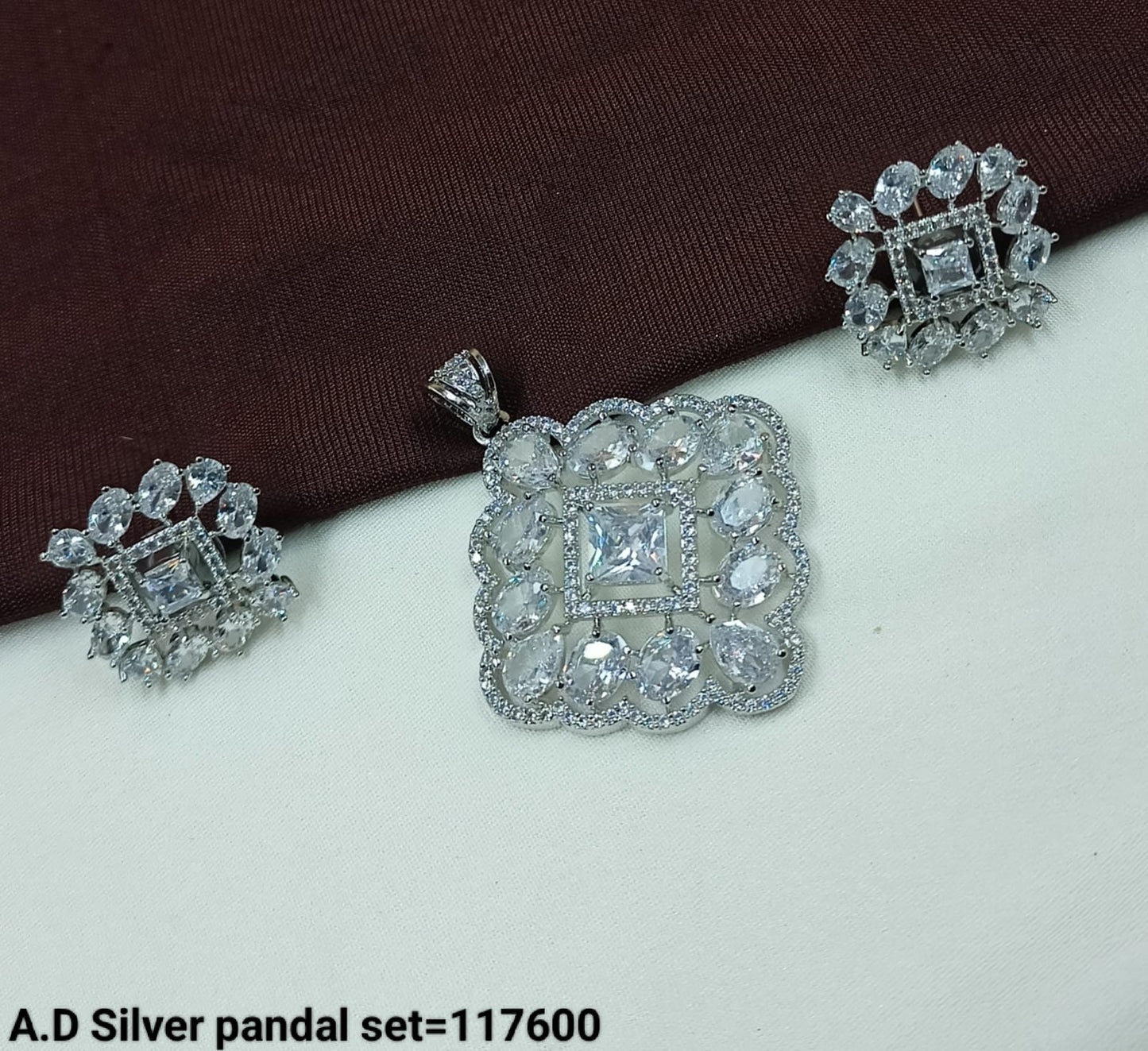 A.D Silver Square Pendant and Earring Set