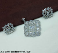 A.D Silver Square Pendant and Earring Set