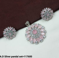 American Diamond Silver Plated Designer Pendant and Earring Set