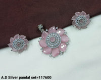 American Diamond Silver Floral Pendant and Earring Set