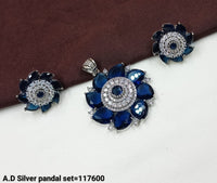 American Diamond Silver Floral Pendant and Earring Set