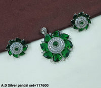 American Diamond Silver Floral Pendant and Earring Set