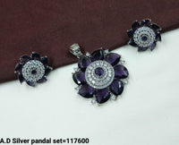 American Diamond Silver Floral Pendant and Earring Set