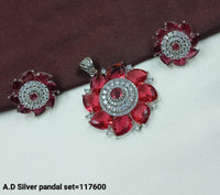 American Diamond Silver Floral Pendant and Earring Set