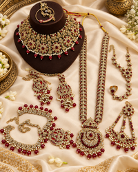 Deep forest green stones & Gold Bridal Jewelry Set