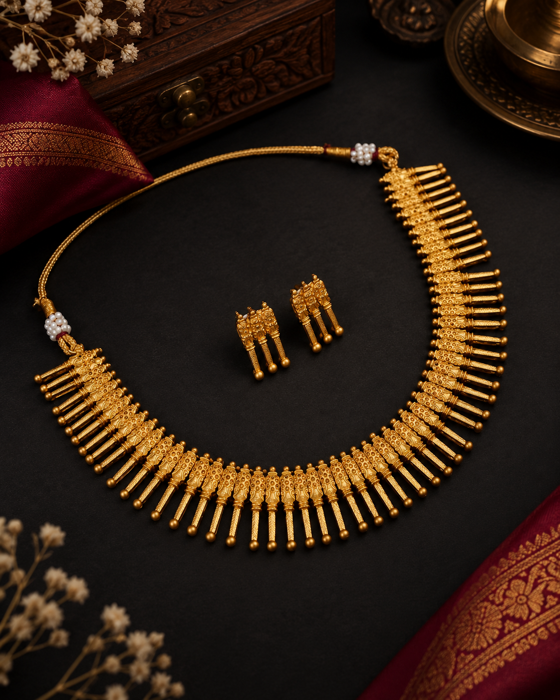 Indian Ethnic Gold Matte Finish Necklace Set for Women