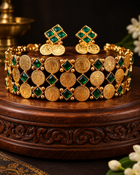 Traditional Geometric Coin Temple Necklace Set