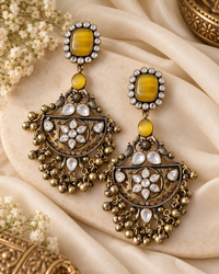 Ruby Red Gold Oxidized Earrings