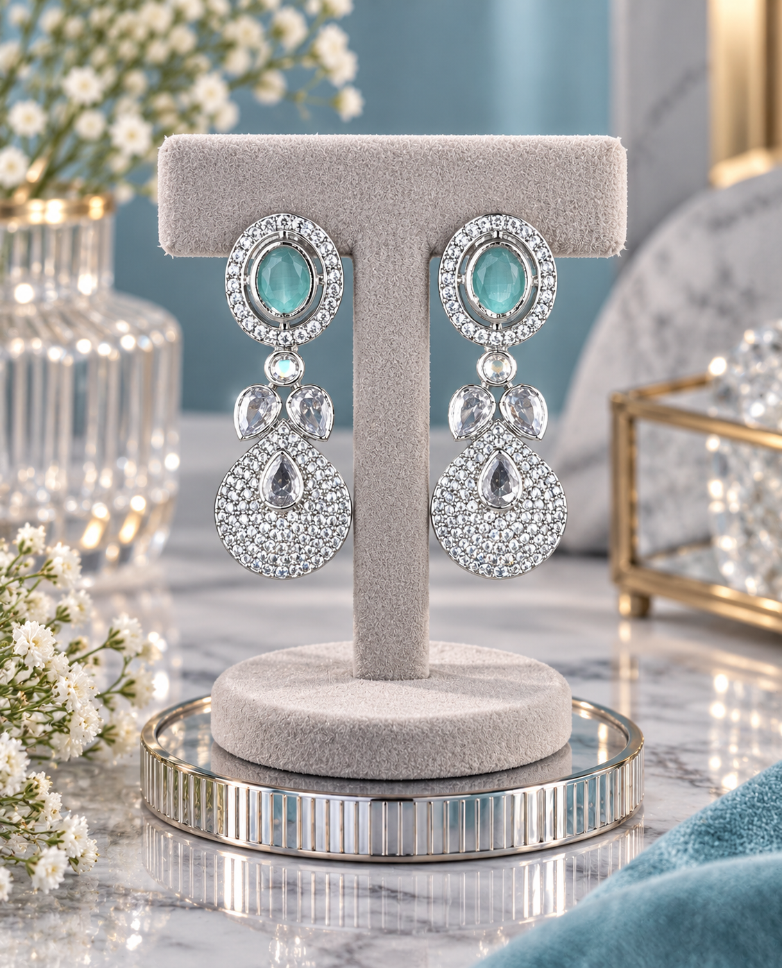 Pavé Teardrop American Diamond Drop Earrings