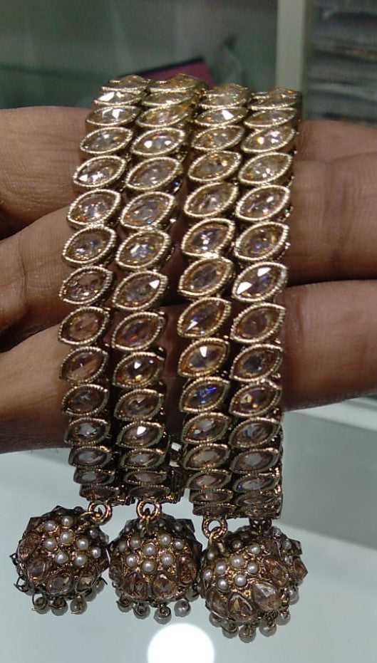 Marquise Stone Bangles with Dangling Pearl Jhumka Latkans