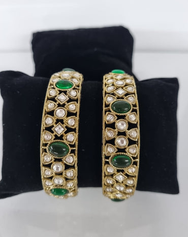 Pastel Mint & Pink Dual Kundan Bangles Set