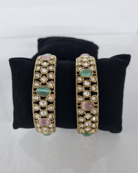 Pastel Mint & Pink Dual Kundan Bangles Set