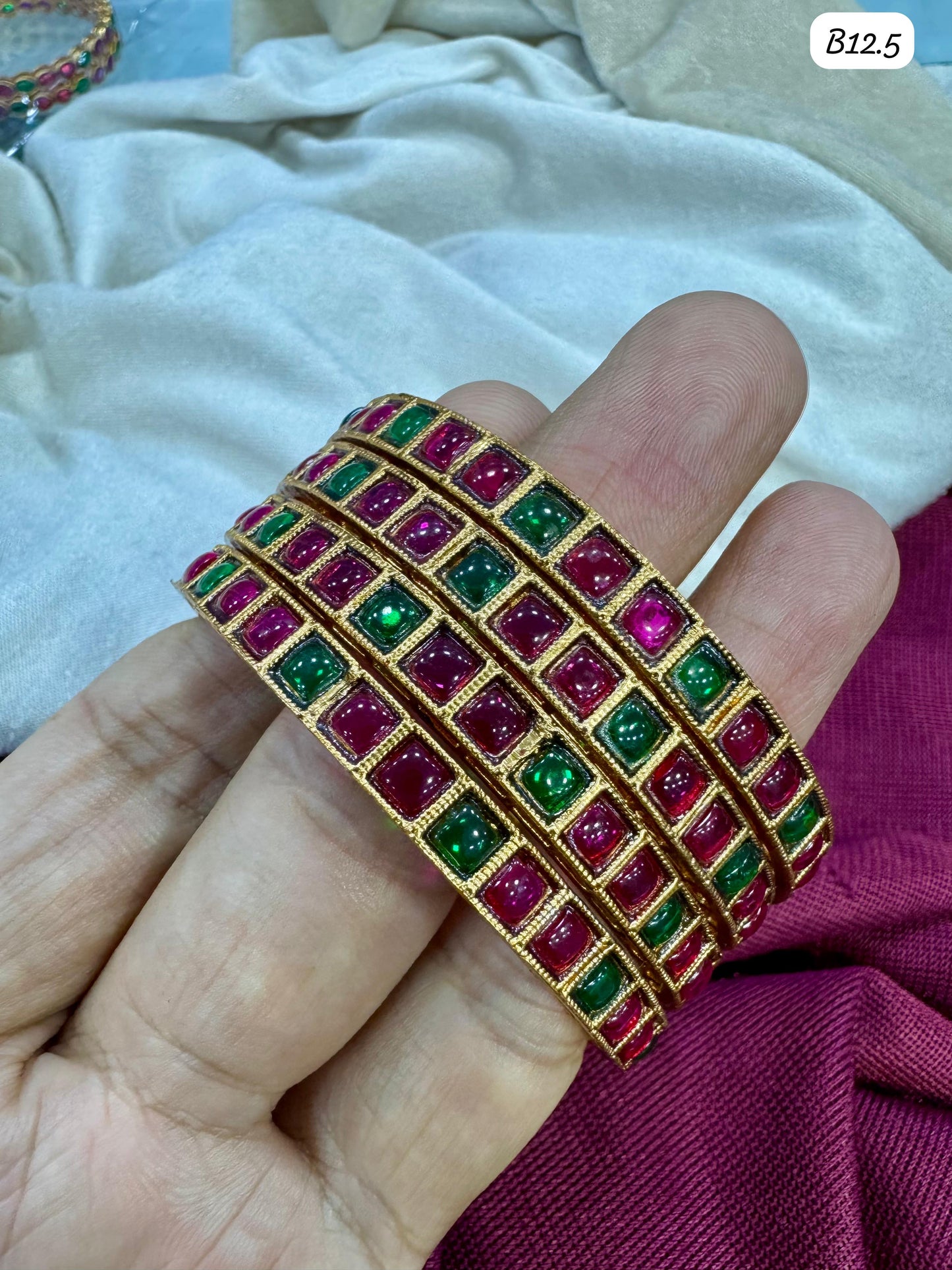 Traditional Square Stone-Studded Gold-Tone Bangles – Ethnic Handcrafted Jewelry