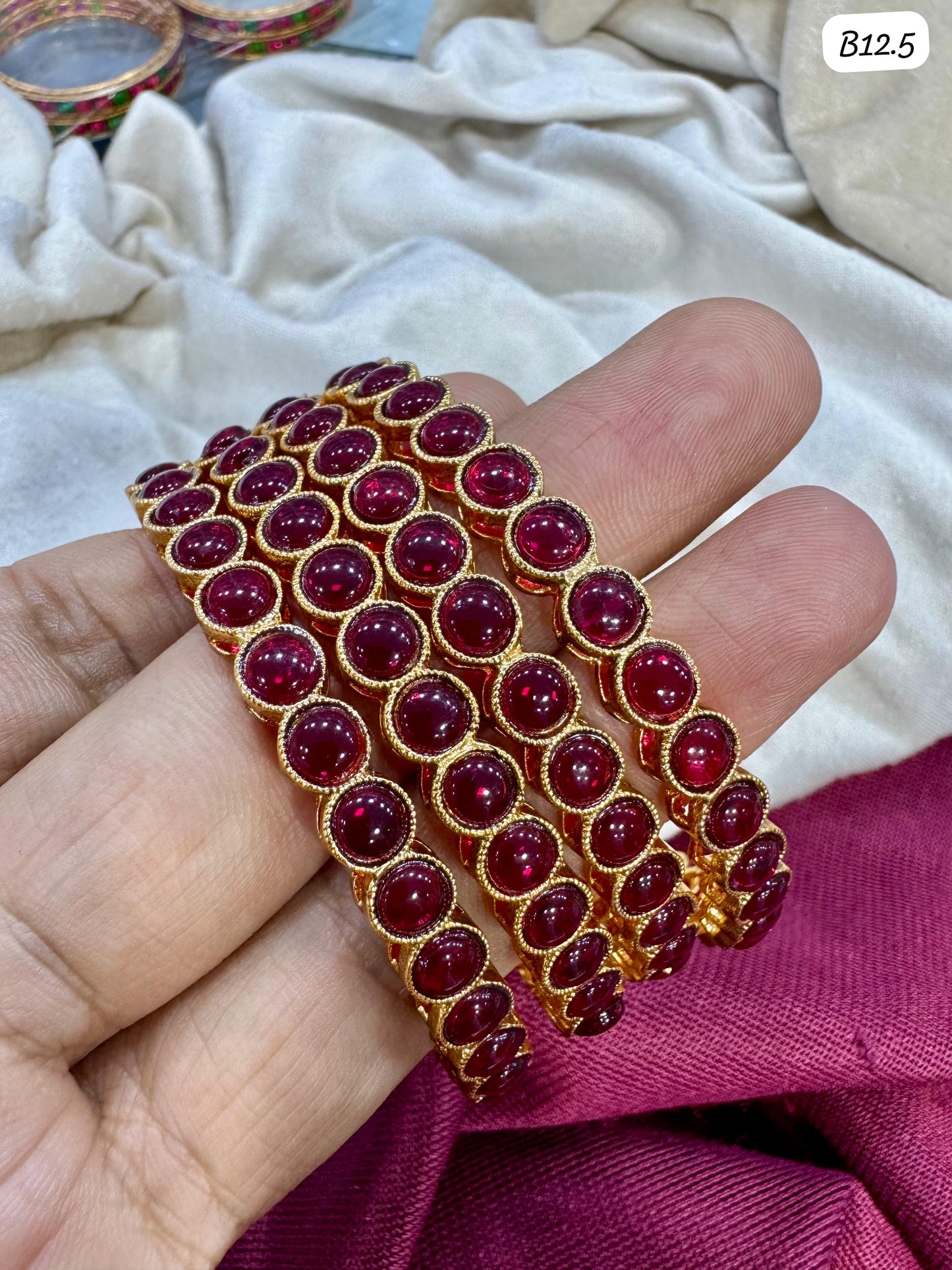 Elegant Gold Plated Ruby Red Stone Bangles - Lucentemarket