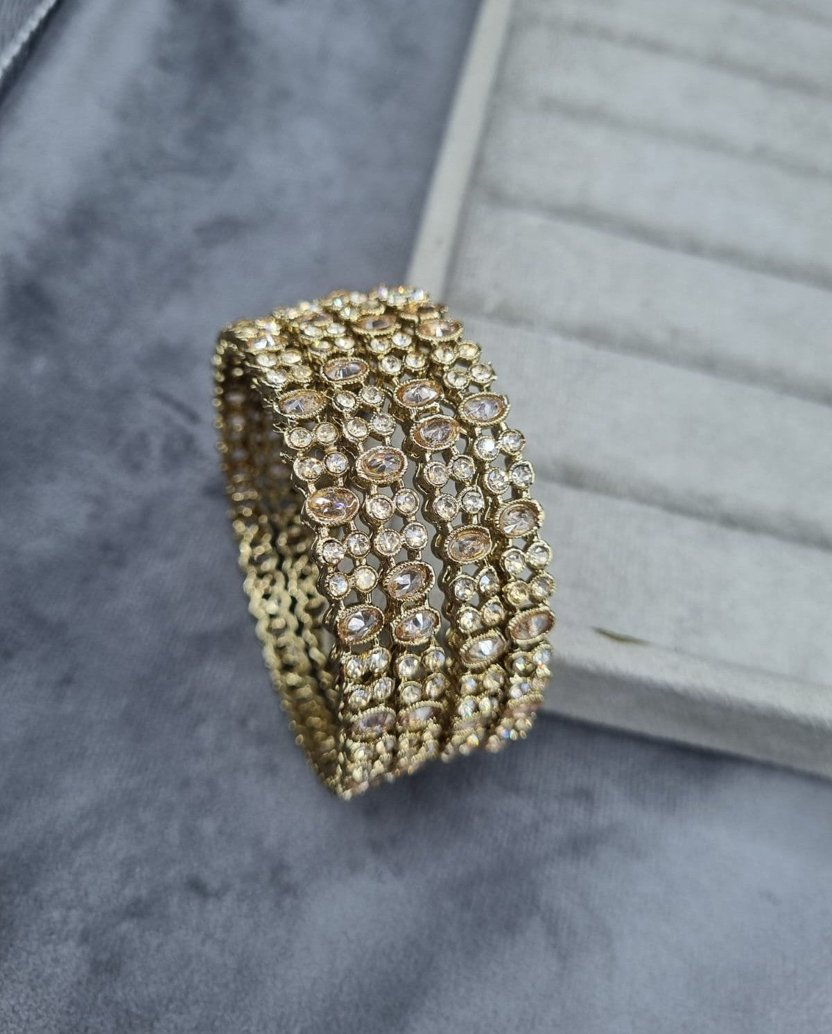 Antique Gold CZ Stone Bangle Set