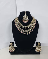 Royal Blue Layered Necklace Set Round Earrings & Maang Tikka
