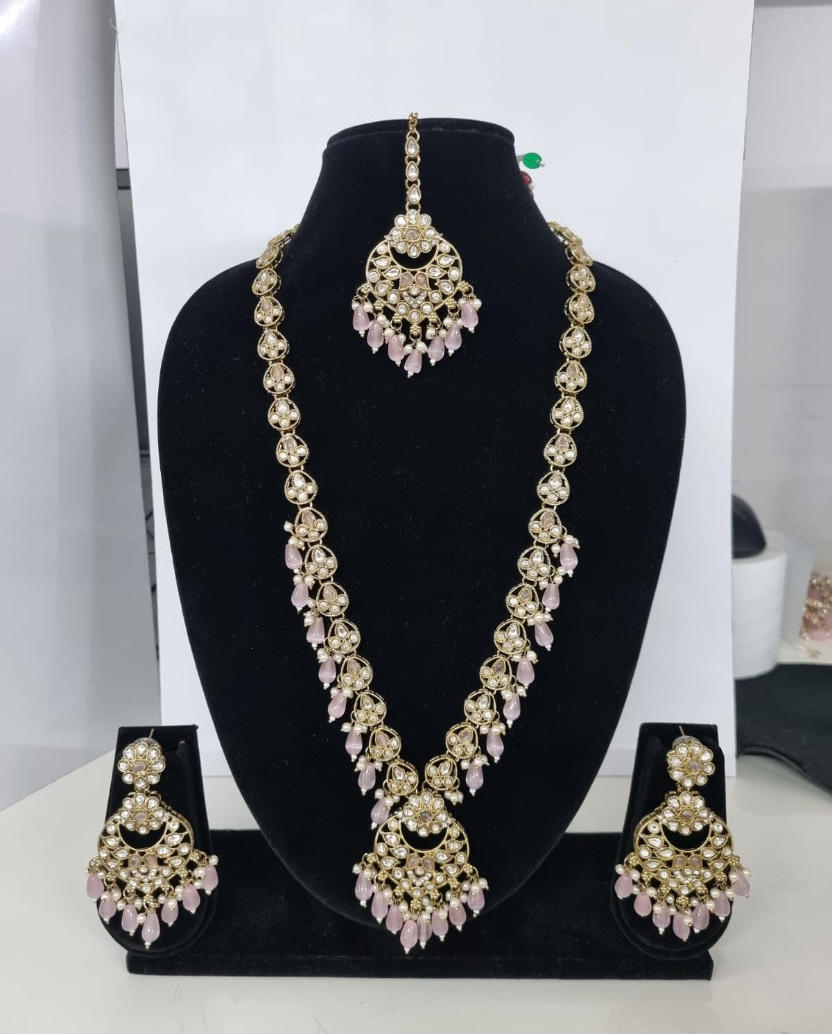 Blush Petal Long Bridal Necklace Set