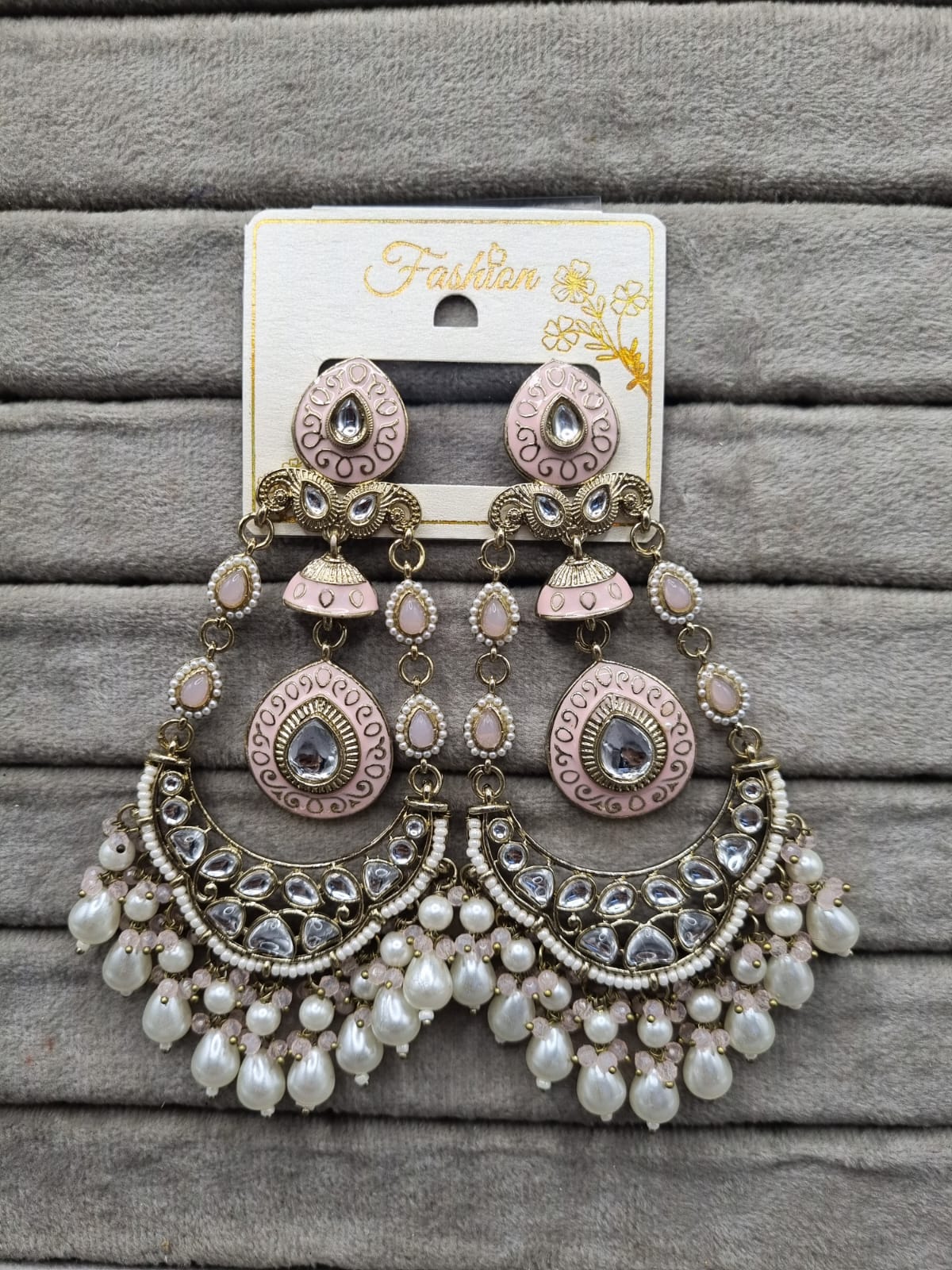 Handcrafted Meenakari & Pearl Bahubali Earrings