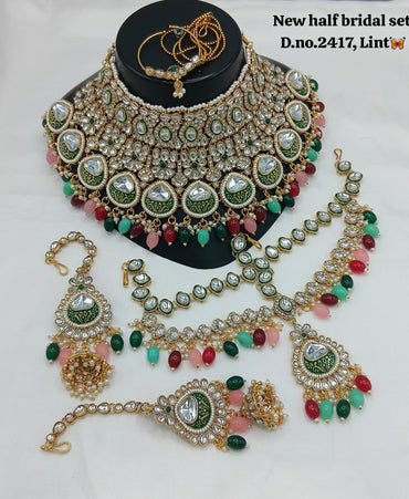 Gold Plated Meenakari Half Bridal Set