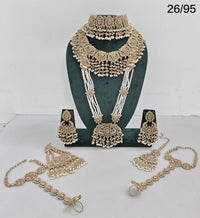 Elegant Bridal Jewelry Set with Intricate Detailing – Earrings, Hand Harnesses & Pasha |3-Piece Necklace Set