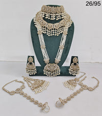 Elegant Bridal Jewelry Set with Intricate Detailing – Earrings, Hand Harnesses & Pasha |3-Piece Necklace Set