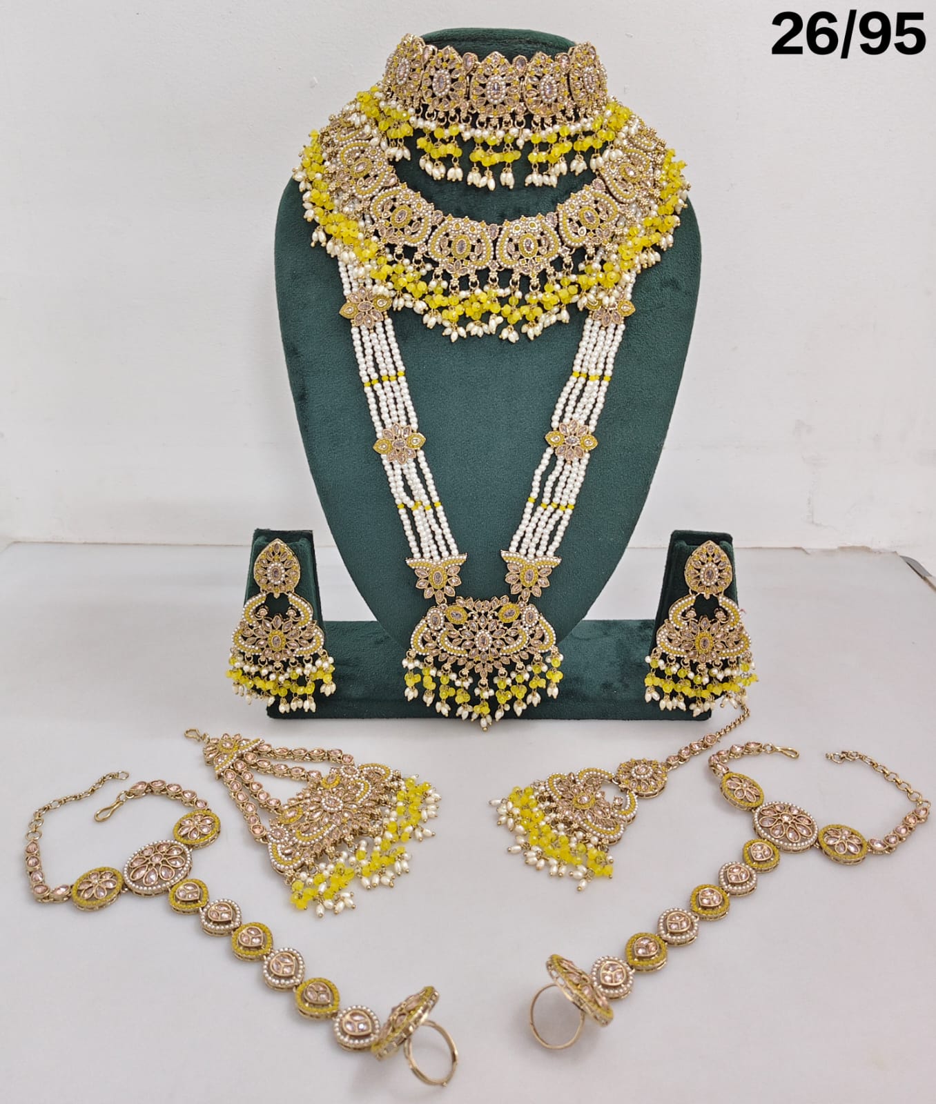 Elegant Bridal Jewelry Set with Intricate Detailing – Earrings, Hand Harnesses & Pasha |3-Piece Necklace Set
