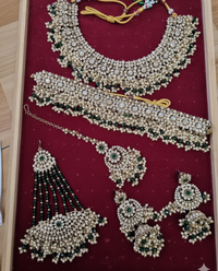 Shadaw Stone Bridal Jewelry Set Choker Necklace, Earring, Maang Tikka & Passa For Woman