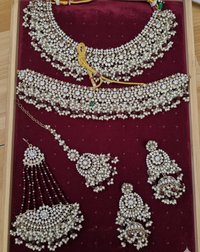 Shadaw Stone Bridal Jewelry Set Choker Necklace, Earring, Maang Tikka & Passa For Woman