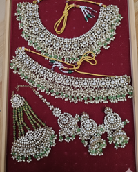 Shadaw Stone Bridal Jewelry Set Choker Necklace, Earring, Maang Tikka & Passa For Woman