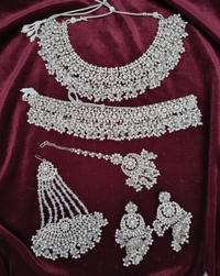Shadaw Stone Bridal Jewelry Set Choker Necklace, Earring, Maang Tikka & Passa For Woman