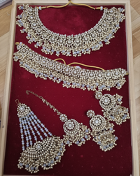 Shadaw Stone Bridal Jewelry Set Choker Necklace, Earring, Maang Tikka & Passa For Woman