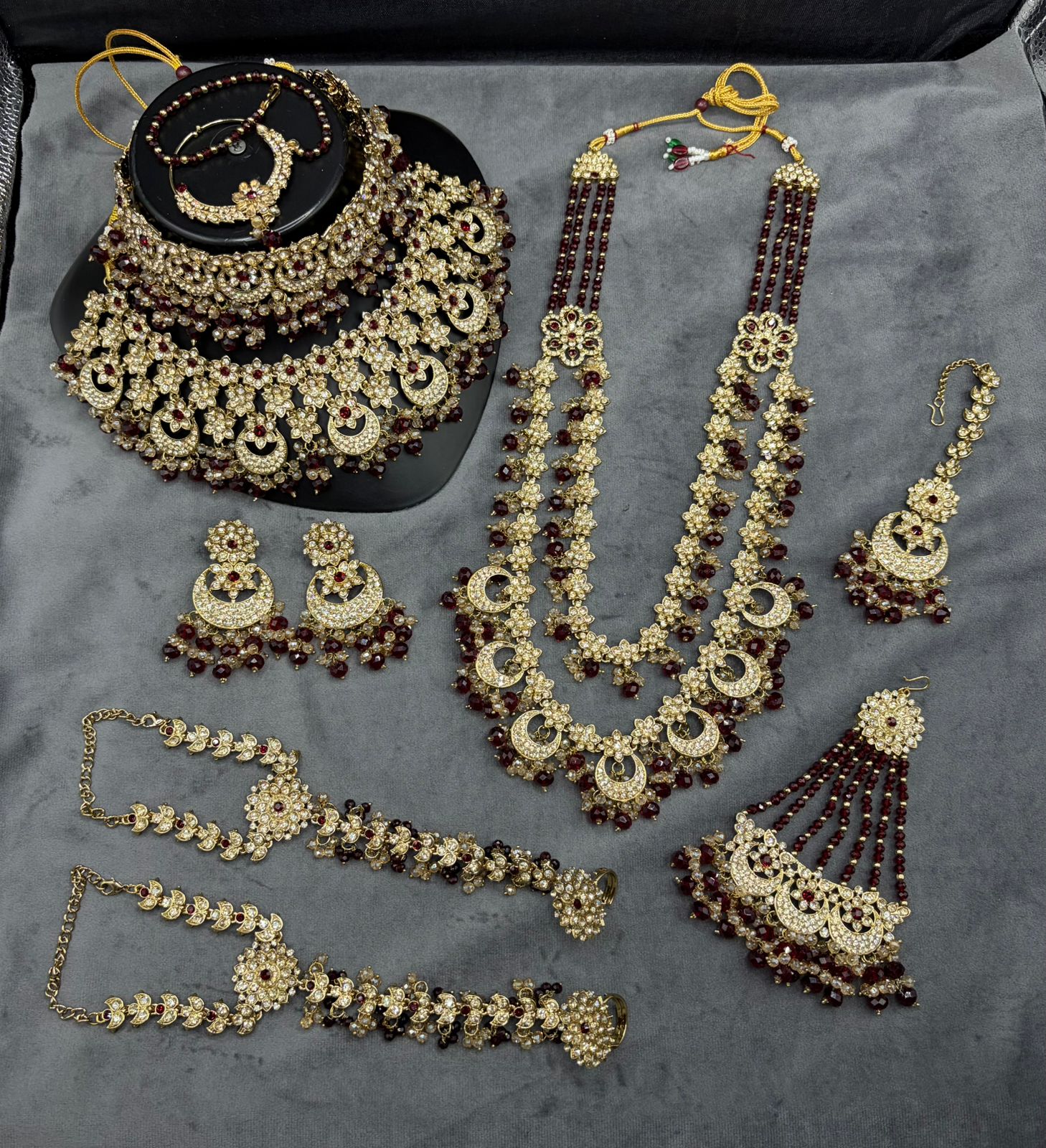 Heavy Maroon & Gold Full Handcrafted Wedding Bridal Jewelry Set