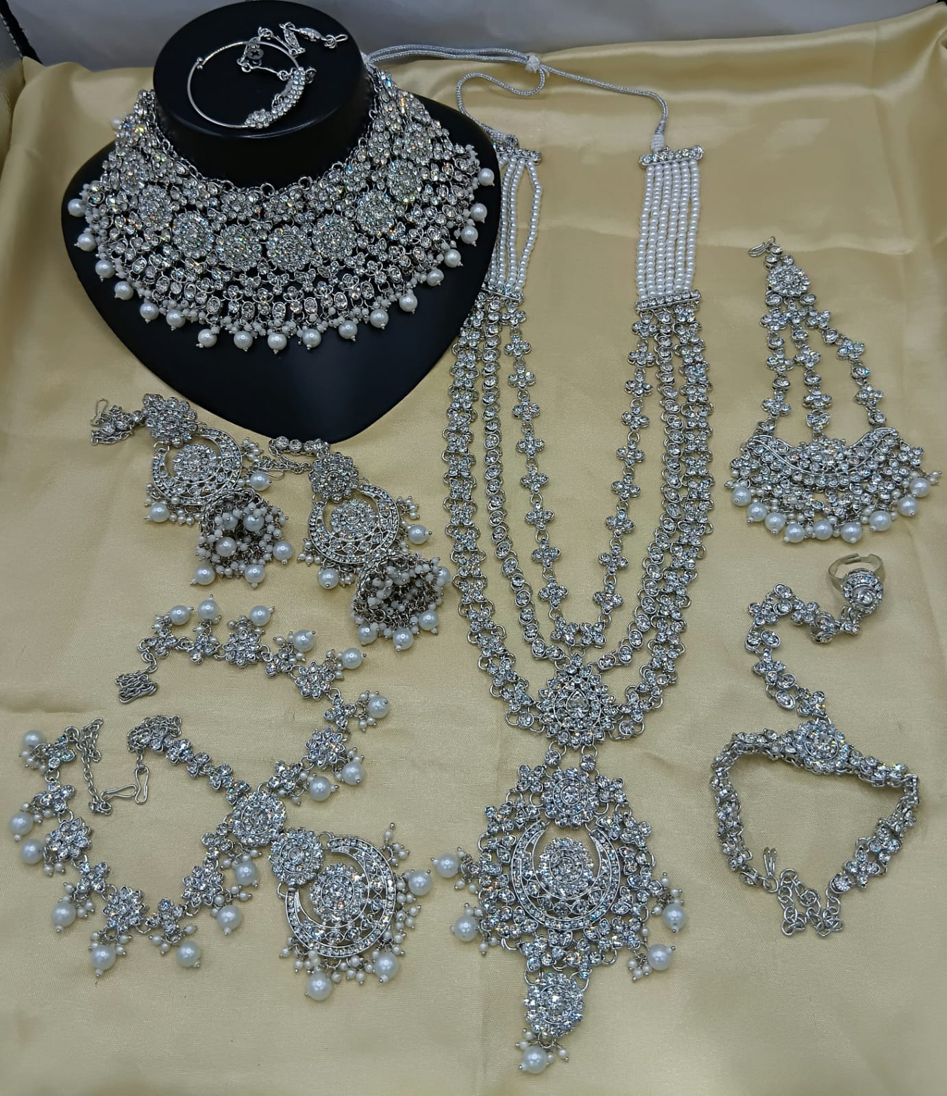 Elegant White Pearl Blossom & Gold Bridal Jewelry Set