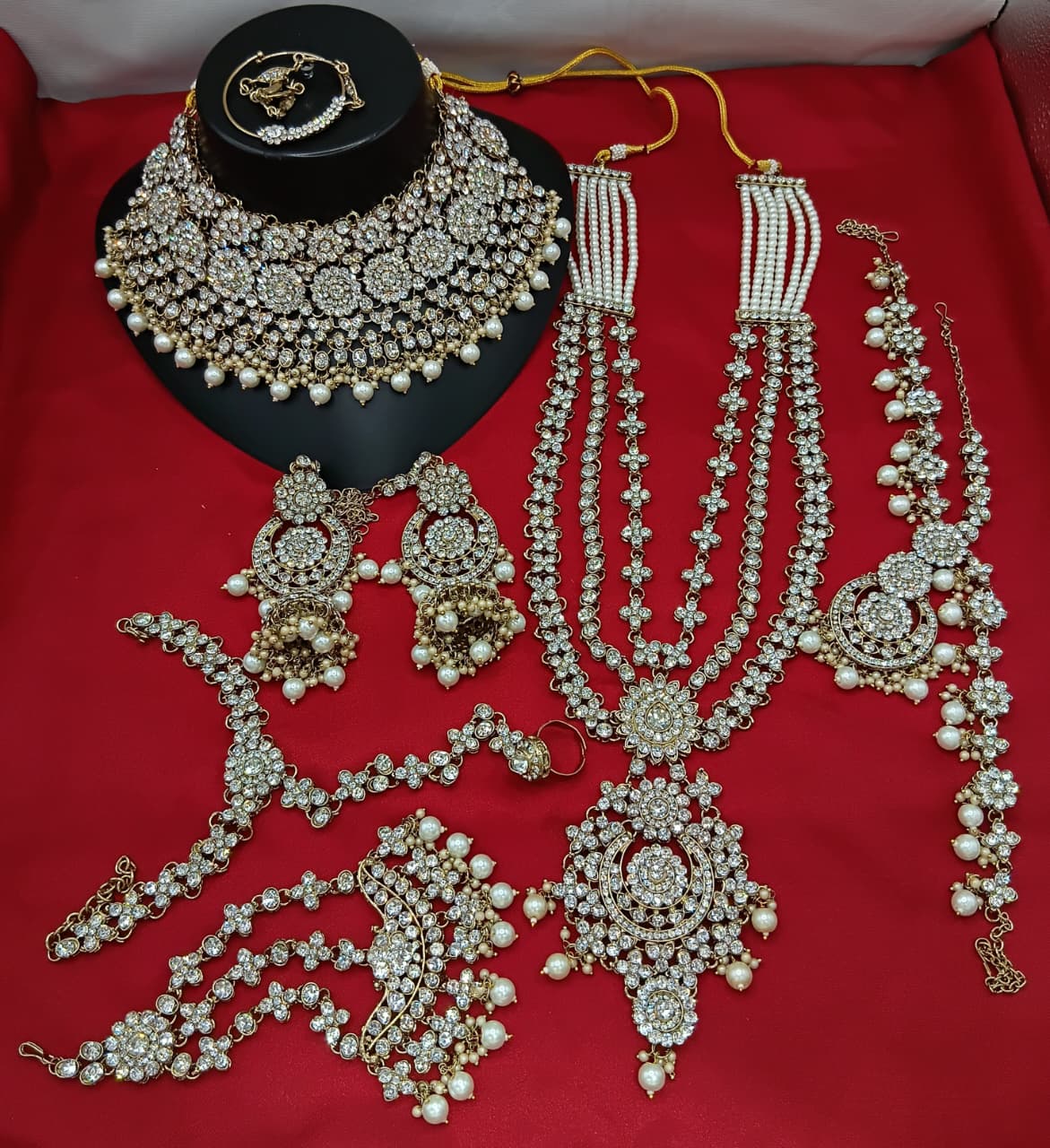 Elegant White Pearl Blossom & Gold Bridal Jewelry Set