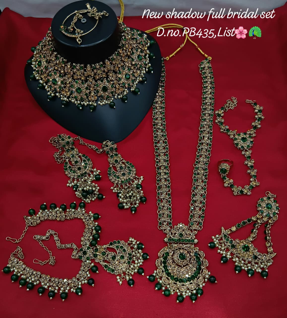 Deep forest green stones & Gold Bridal Jewelry Set