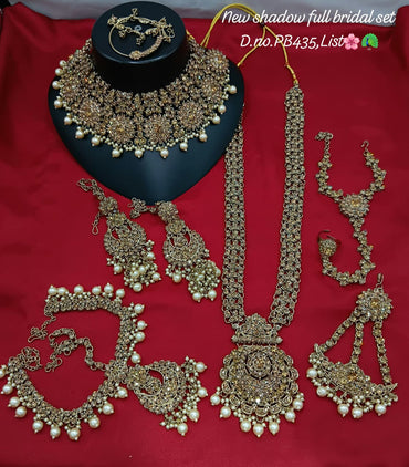Deep forest green stones & Gold Bridal Jewelry Set