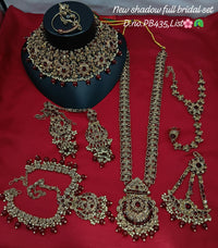 Deep forest green stones & Gold Bridal Jewelry Set