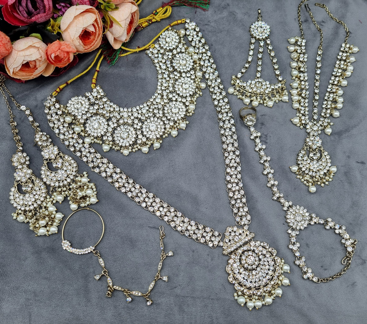 Deep forest green stones & Gold Bridal Jewelry Set