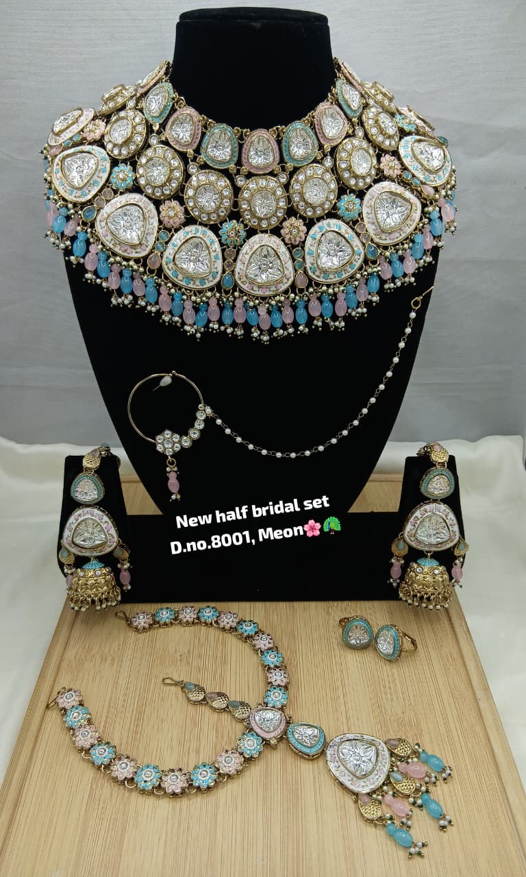 Pastel Firozi & Blush Pink Meenakari Half Bridal Set